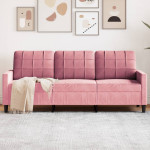 Trivietė sofa, rožinės spalvos, 180cm, aksomas