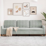 Trivietė sofa, šviesiai pilkos spalvos, 210cm, aksomas