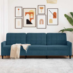 Trivietė sofa, mėlynos spalvos, 210cm, aksomas
