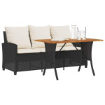 Sodo sofa, 3 vietų, su pagalvėlėmis ir stalu, juoda, poliratanas