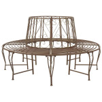 Medžio suolelis 8 -vietis Ø 160 x 89 cm steel Senovinė ruda