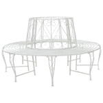 Medžio suolelis 8 -vietis Ø 160 x 89 cm steel Antikinė balta