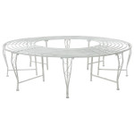 Medžio suolelis 8 -vietis Ø 160 x 44 cm steel Antikinė balta