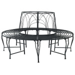 Medžio suolelis 8 -vietis Ø 160 x 89 cm steel Juoda Apvali