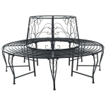 Medžio suolelis 8 -vietis Ø 160 x 89 cm steel Juoda Apvali