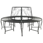Medžio suolelis 8 -vietis Ø 160 x 89 cm steel Juoda Apvali