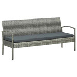 Trivietė sodo sofa su pagalvėle, pilkos spalvos, poliratanas
