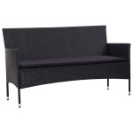 Trivietė sodo sofa su pagalvėlėmis, juodos spalvos, poliratanas