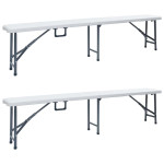 Sulankstomi sodo suoliukai, 2vnt., baltos spalvos, 180cm, HDPE