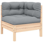 Kampinė sodo sofa su pilkomis pagalvėlėmis, pušies masyvas