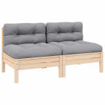Dvivietė sodo sofa su pilkomis pagalvėlėmis, pušies masyvas
