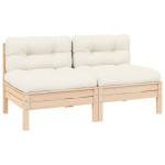 Dvivietė sodo sofa su kreminėmis pagalvėlėmis, pušies masyvas