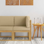 Lauko kampinė sofa Kietos akacijos mediena Balinta ir smėlio