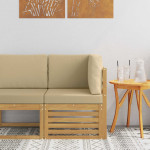 Lauko kampinė sofa Kietos akacijos mediena Balinta ir smėlio