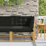 Lauko kampinė sofa Kietos akacijos mediena Balinta ir juoda