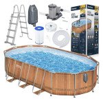 "Bestway" rėminis baseinas 610x366x122 lenta 10in1 siurblio kopėčios + LED 56719