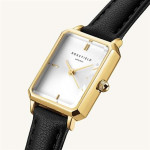 Moteriškas laikrodis - ROSEFIELD - Octagon XS - Juodas odinis - Baltas ciferblatas - Aukso dėžutė