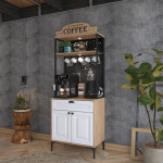 Daugiafunkcinė spintelė Skye Decor JE157‑3123, riešutas/balta, aukšta, su durelėmis