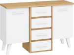 Komoda Meblocross Nordis 2D4S, ąžuolo/baltos spalvos