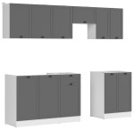 7-ių dalių virtuvės baldų komplektas Black Red White Junona Line, pilkas/baltas