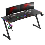 Kompiuterinis stalas Huzaro Hero 4.6 rgb black – didelis, šviečiantis, su pilnu kilimėliu
