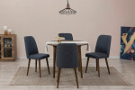 Išplečiamas pietų stalas ir kėdės (5 vienetai) Vina 1048 - Walnut, Navy Blue