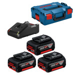 Priedų rinkinys akumuliatoriniams įrankiams Bosch 0615990L3T, 18V, 3 akumuliatoriai ir pakrovėjas