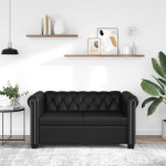 Chesterfield dvivietė sofa, dirbtinė oda, juoda 