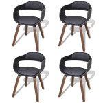 Valgomojo kėdės, 4vnt., juodos, išlenkta mediena, dirbtinė oda