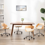 Valgomojo kėdės, 4vnt., kreminės, lenkta mediena/dirbtinė oda