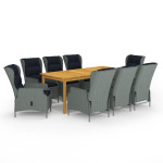 Sodo valgomojo baldų komplektas, 9 dalių, šviesiai pilkos spalvos 