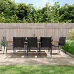 Sodo valgomojo komplektas, 9 dalių, juodas, tekstilenas/plienas