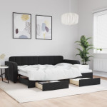 Lova su ištraukiama dalimi/stalčiais, juoda, 80x200cm, aksomas