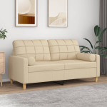Dvivietė sofa su pagalvėlėmis, kreminės spalvos, 140cm, audinys