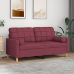 Dvivietė sofa su pagalvėlėmis, raudonojo vyno, 140cm, audinys