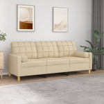 Trivietė sofa su pagalvėlėmis, kreminės spalvos, 180cm, audinys