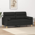 Dvivietė sofa su pagalvėlėmis, juodos spalvos, 140cm, audinys