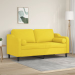 Dvivietė sofa su pagalvėlėmis, šviesiai geltona, 140cm, audinys