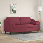 Dvivietė sofa su pagalvėlėmis, raudonojo vyno, 140cm, audinys