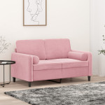 Dvivietė sofa su pagalvėlėmis, rožinės spalvos, 120cm, aksomas