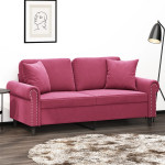 Dvivietė sofa su pagalvėlėmis, raudonojo vyno, 140cm, aksomas