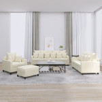 Sofos komplektas su pagalvėlėmis, 4 dalių, kreminis, aksomas