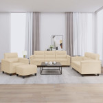 Sofos komplektas su pagalvėlėmis, 4 dalių, kreminis, audinys