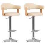 Baro taburetės, 2vnt., kreminės, išlenkta mediena/dirbtinė oda