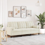 Trivietė sofa su pagalvėlėmis, kreminės spalvos, 180cm, aksomas
