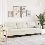 Trivietė sofa su pagalvėlėmis, kreminės spalvos, 210cm, aksomas