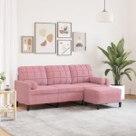 Trivietė sofa su pakoja, rožinės spalvos, 180cm, aksomas