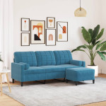 Trivietė sofa su pakoja, mėlynos spalvos, 180cm, aksomas