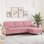 Trivietė sofa su pakoja, rožinės spalvos, 210cm, aksomas