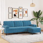Trivietė sofa su pakoja, mėlynos spalvos, 210cm, aksomas